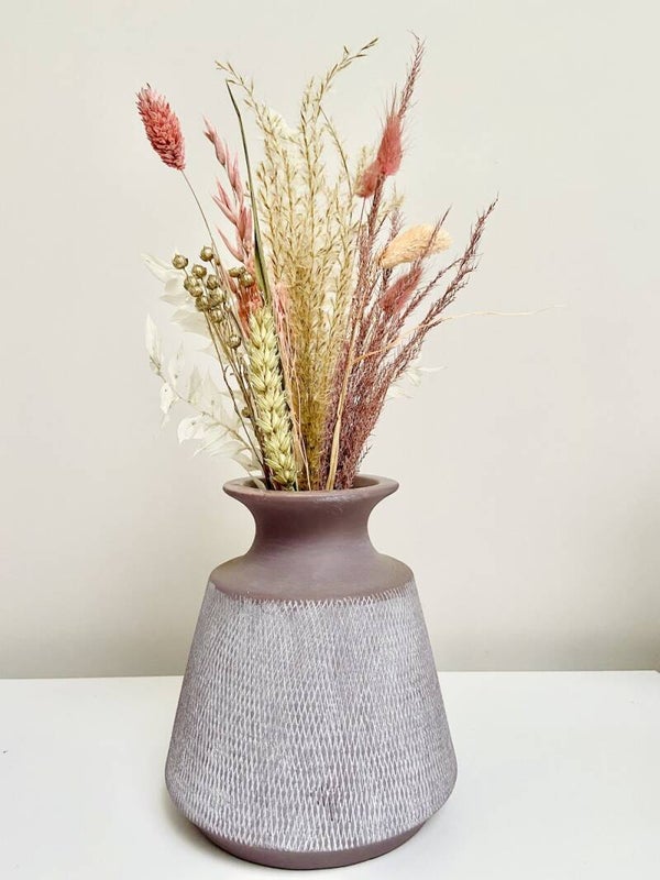 konische vaas keramiek beige of paars