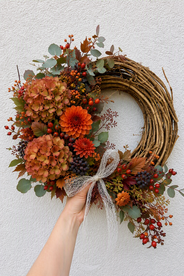 Herfstkrans met zijdebloemen