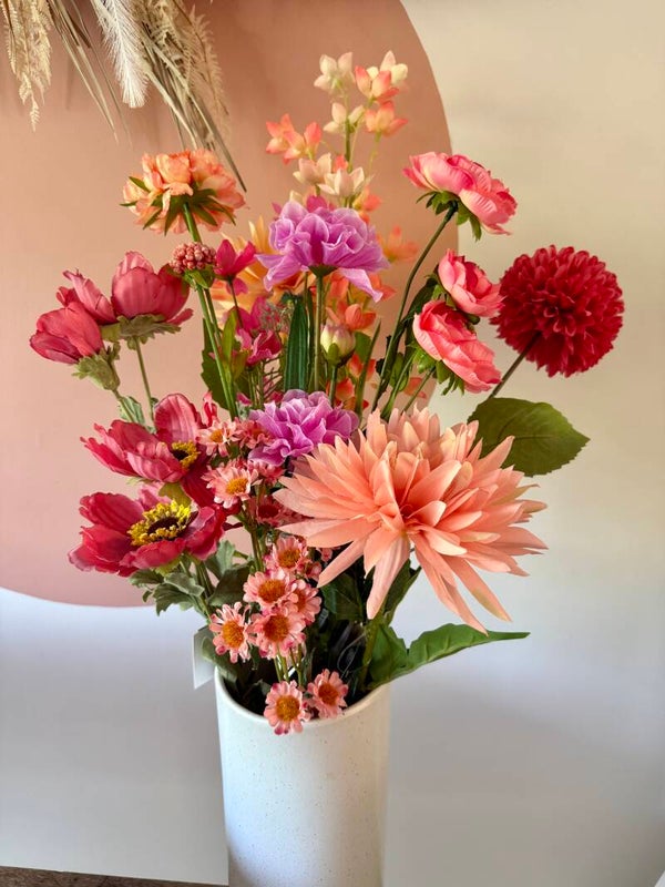 Boeket zijdebloemen oranje en roze