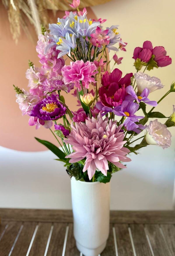 Boeket zijdebloemen lila en paars