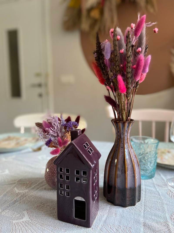 theelichthouder paars huisje
