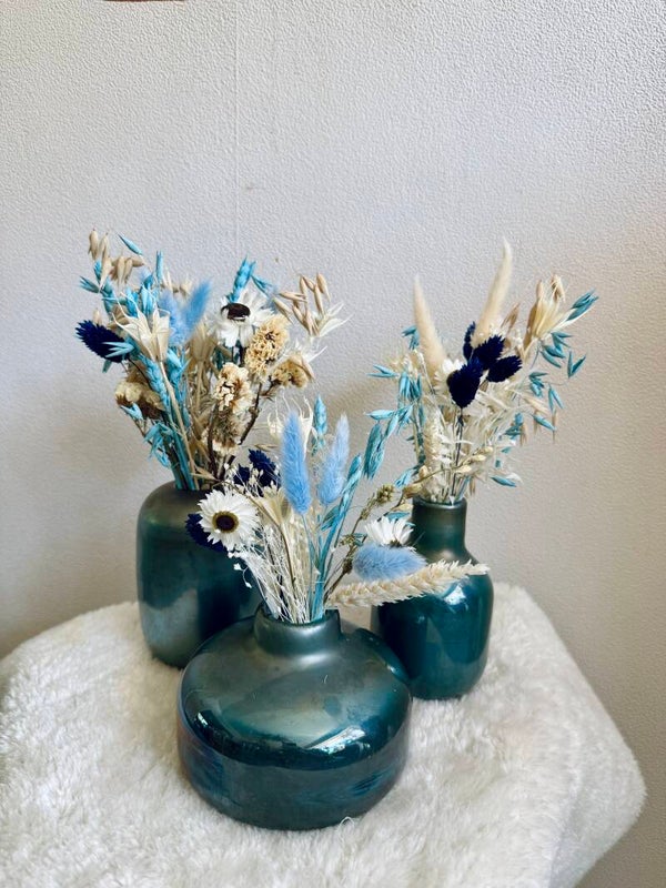 Set van 3 blauwe vazen in glas