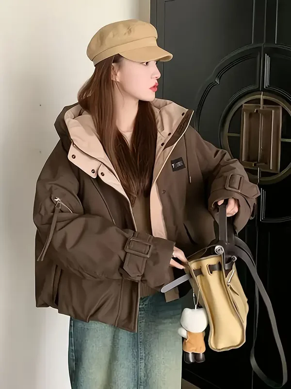 Damens Winterjacke in Farbblock-Design