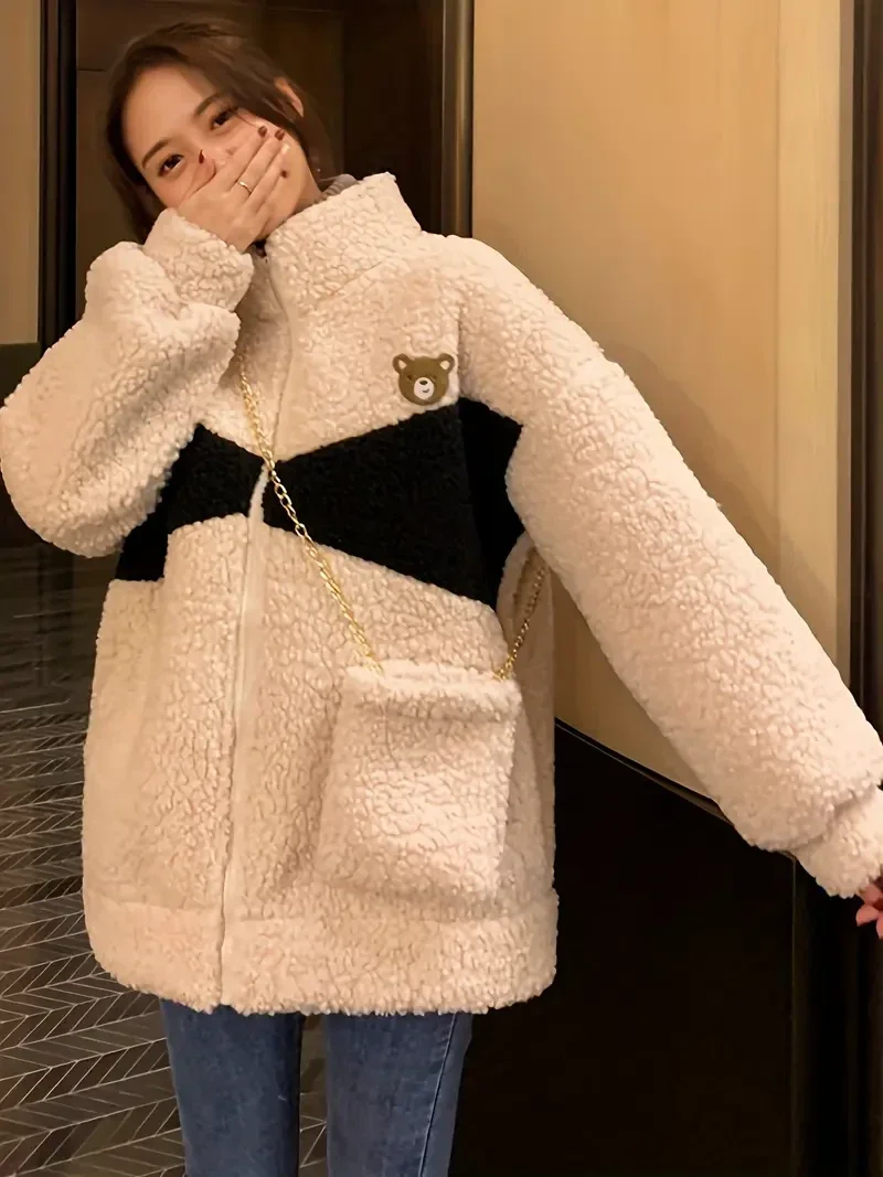 Modische Plüsch-Reißverschlussjacke