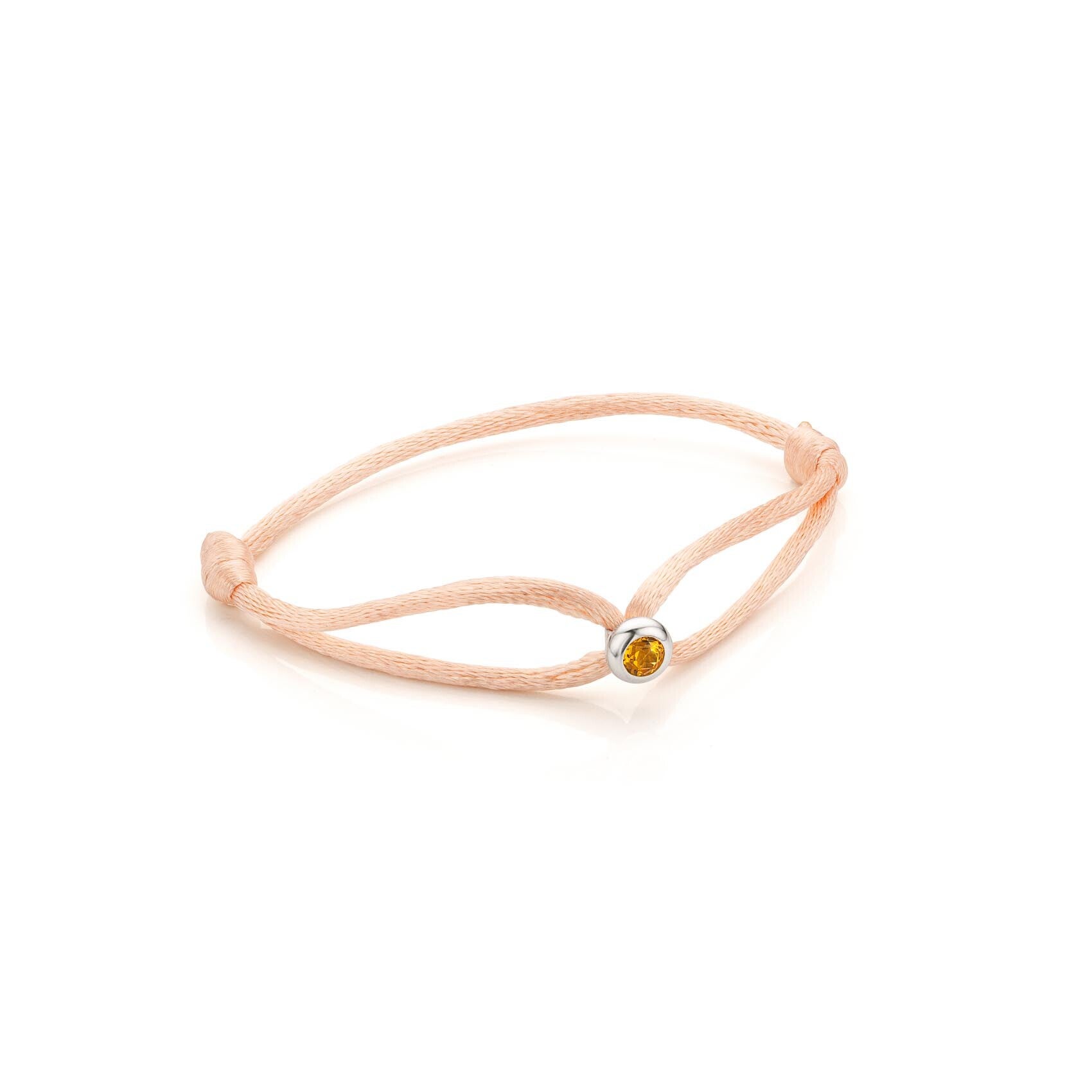 Satijnenkoord armband met een zilveren bedel met citrien