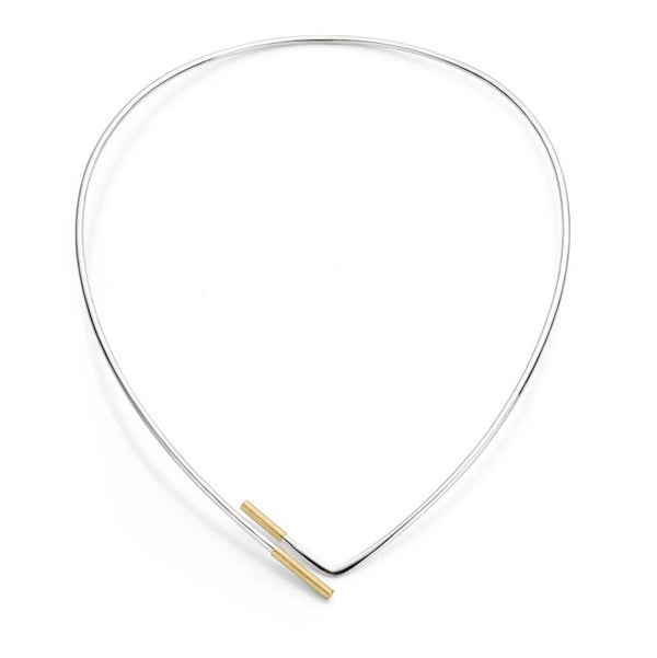 Zilveren spang collier met gematteerd geelgoud
