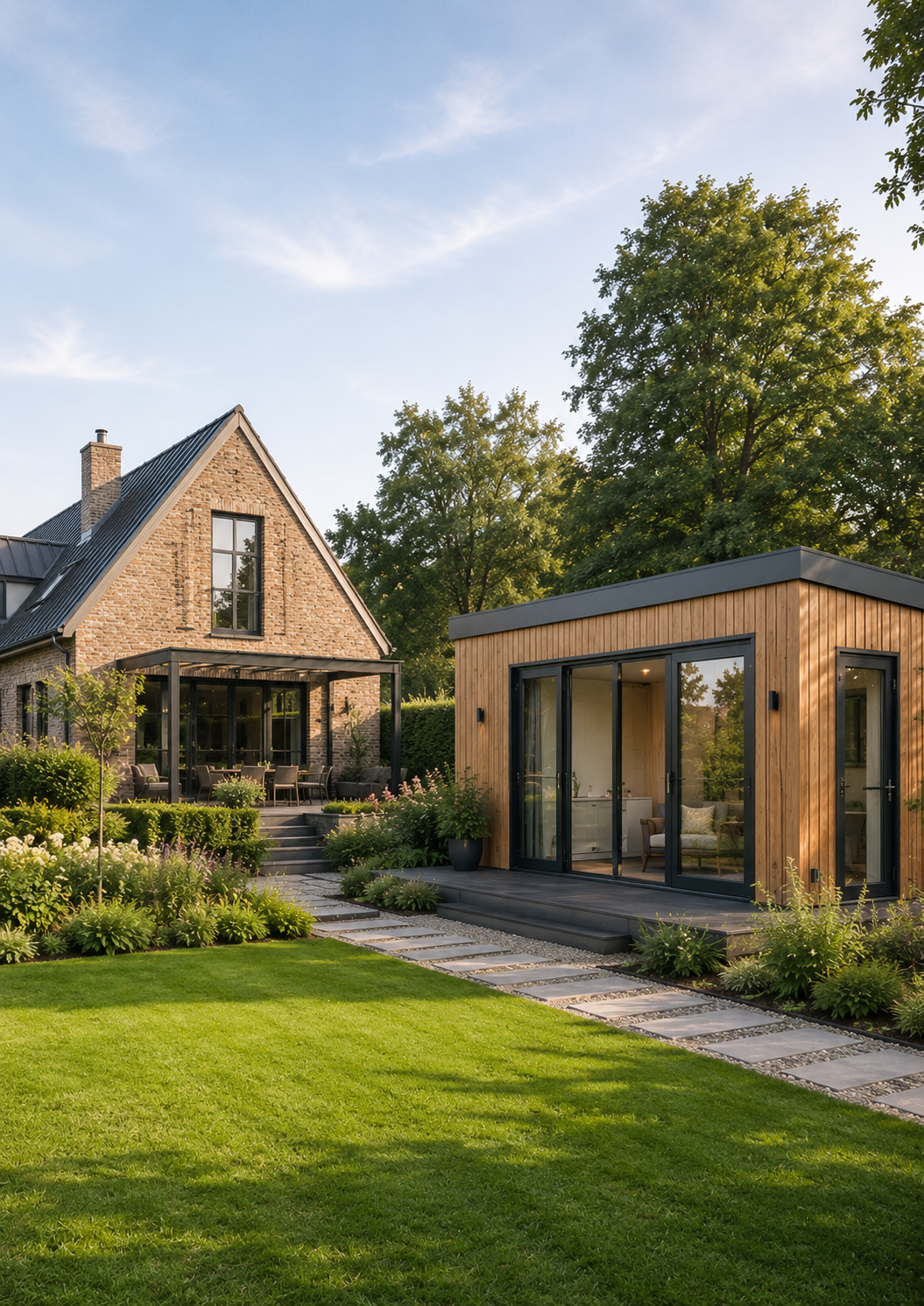 Verschillende chalets in park omgeving