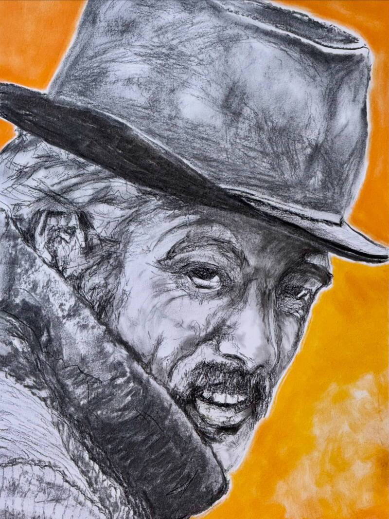 afbeelding in houtskool van Robert Redford als the Sundance Kid