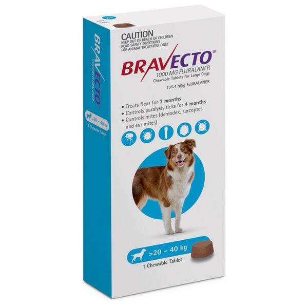 BRAVECTO MASTICABLE CONTRA PULGAS Y GARRAPATAS PARA PERROS DE 20 a 40 kilos