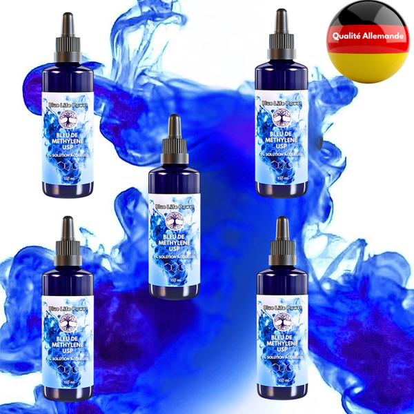 Solution de bleu de méthylène 1% pharmaceutique 500 ml | Ultra Haute Pureté USP - Testé | Sans métaux lourds | Bleu de Méthylène | Bouteille en verre | Blue Life Power®