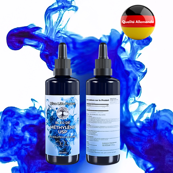 Solution de bleu de méthylène à 1% haute pureté pharmaceutique 200 ml | Ultra Haute Pureté USP - Testé | Sans métaux lourds | Bleu de Méthylène | Bouteille en verre | Blue Life Power®