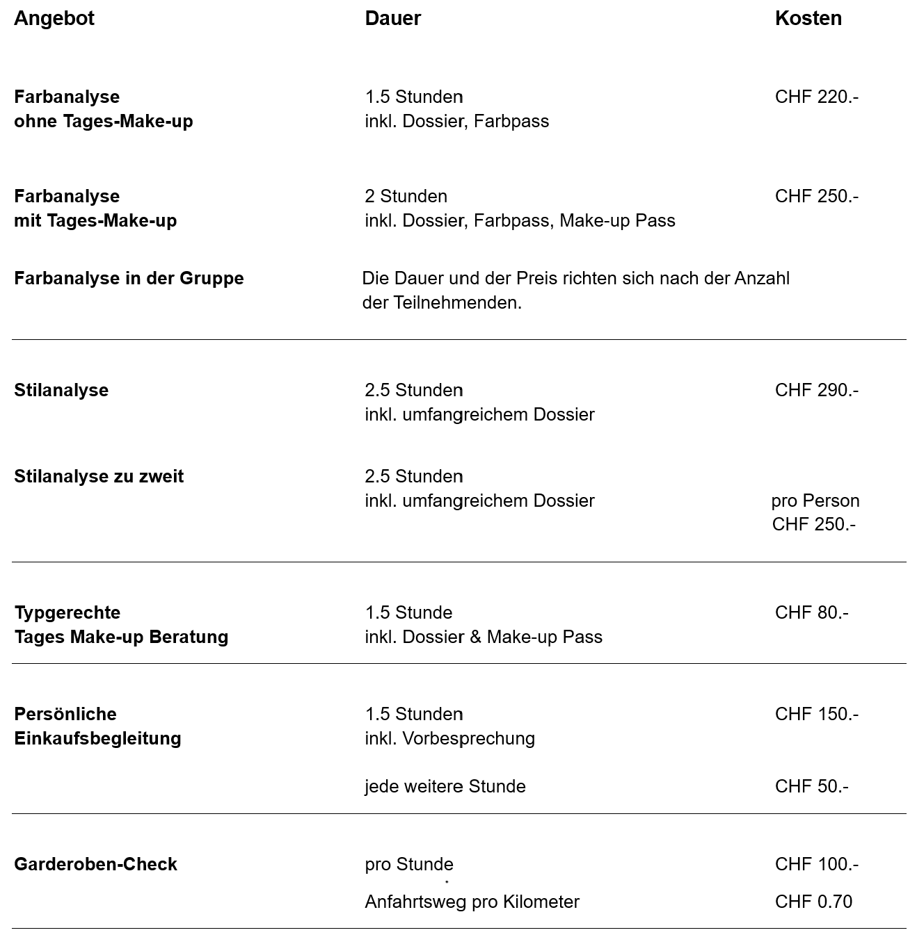 Preise: Kosten, Dauer