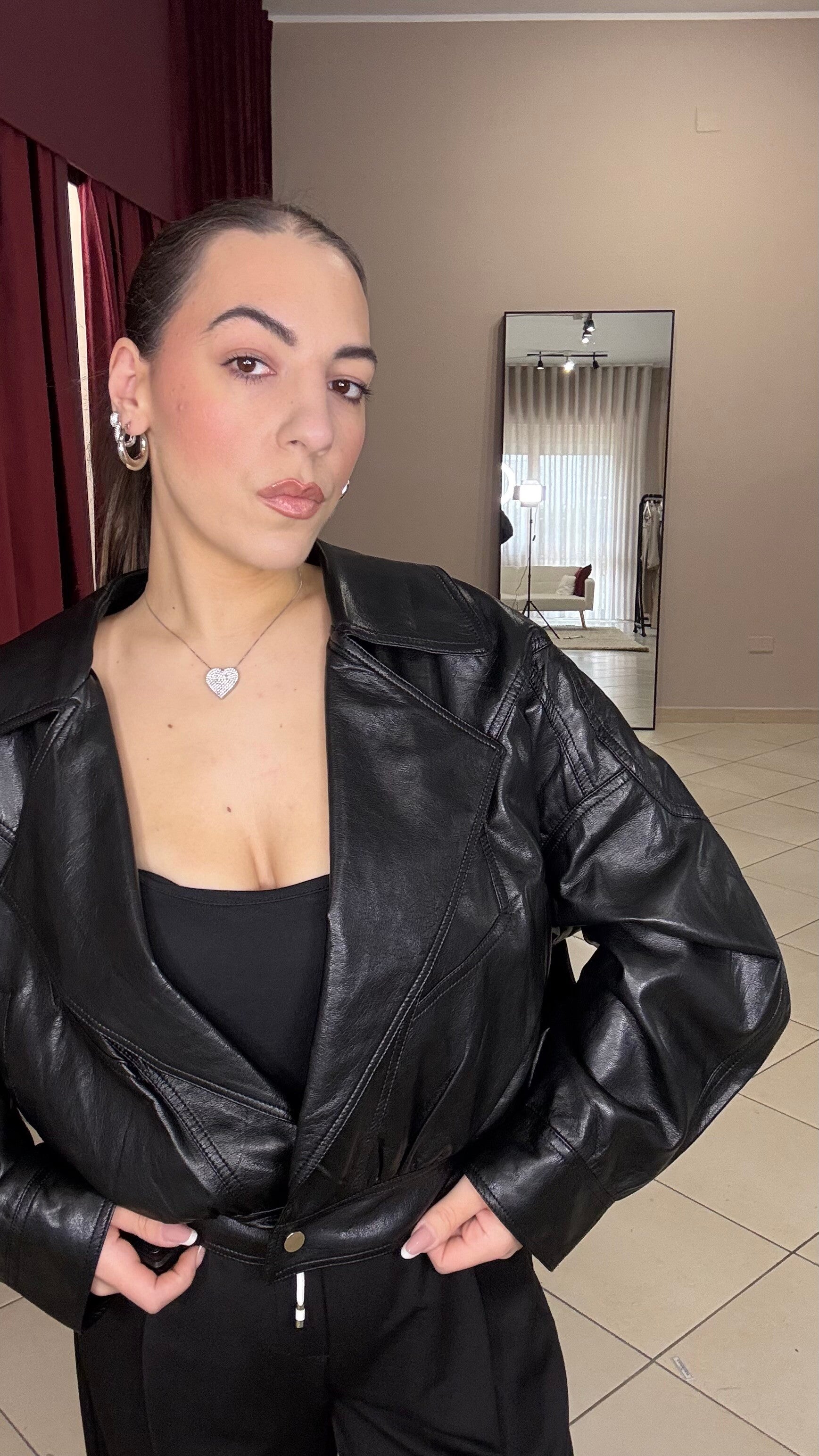 Giacca, pelle, un bottone