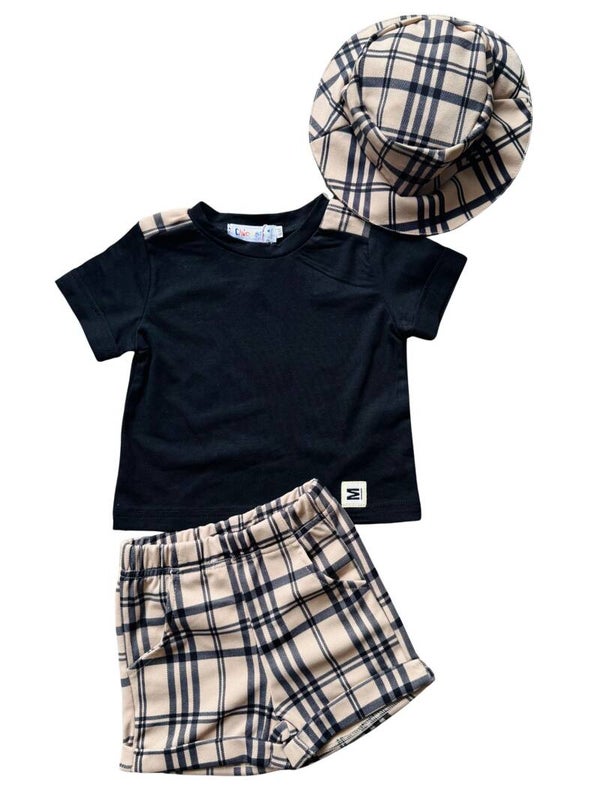 Baby setje zwart met beige + hoedje