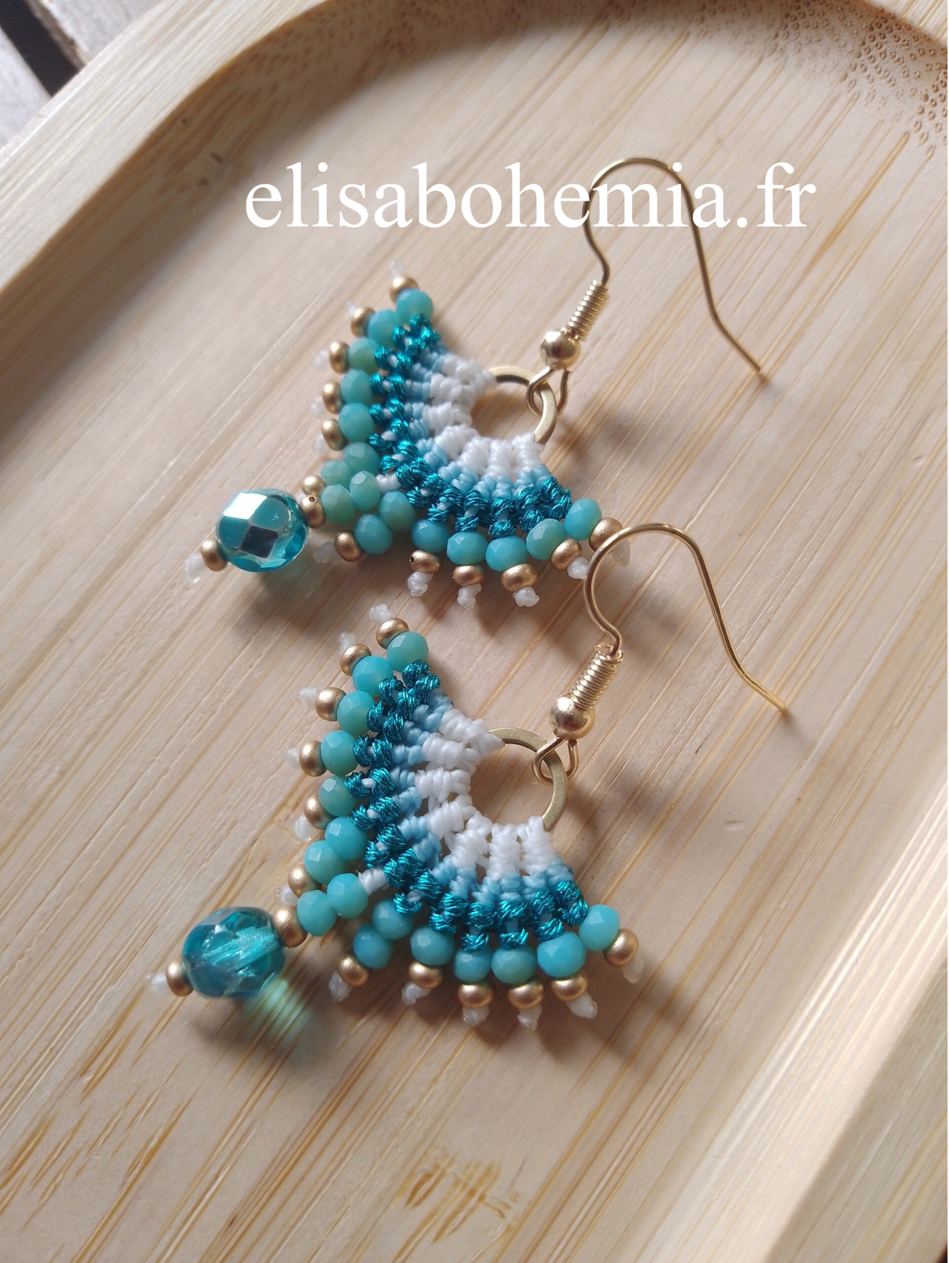 Boucles d'oreilles éventails turquoise pailleté