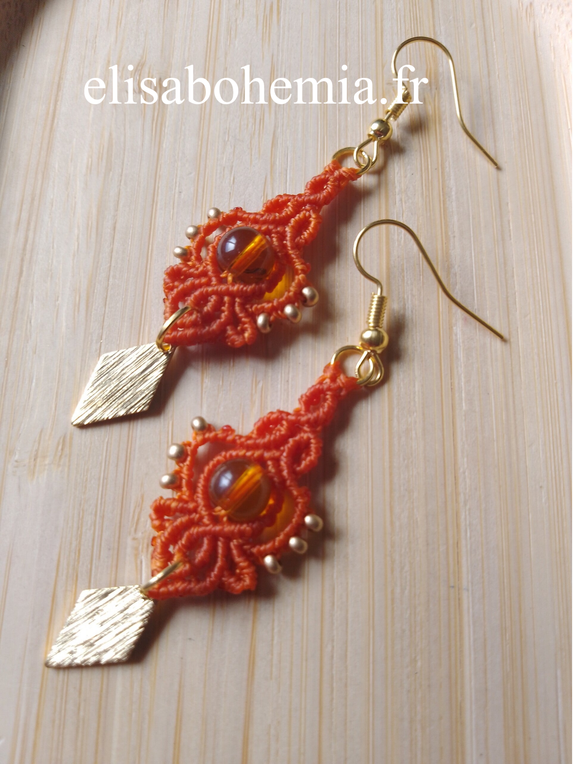 Boucles d'oreilles bohème orange et miel