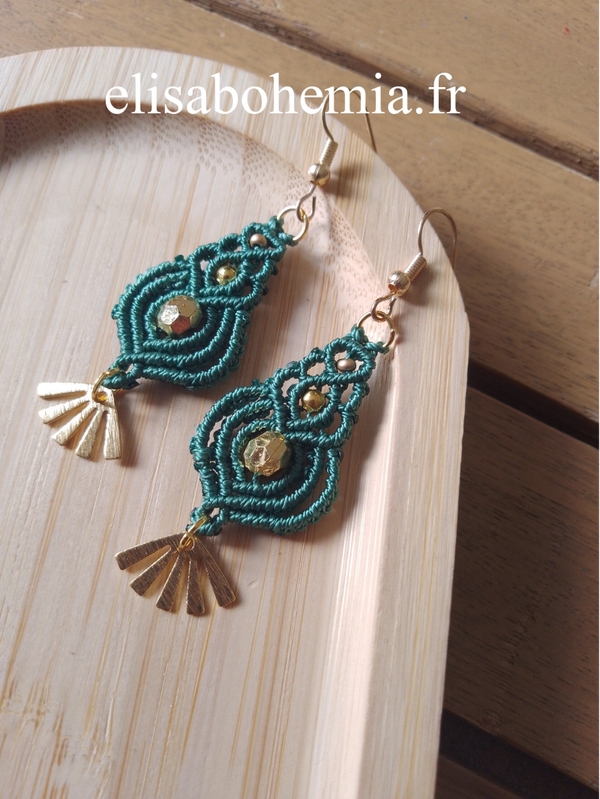 Boucles d'oreilles bohème vert sapin