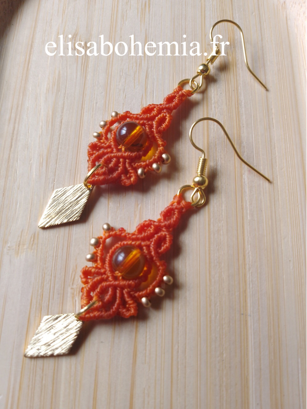 Boucles d'oreilles bohème orange et miel
