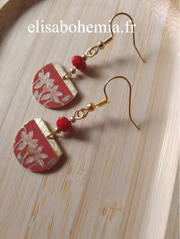 Boucles d'oreilles magnolia rouges