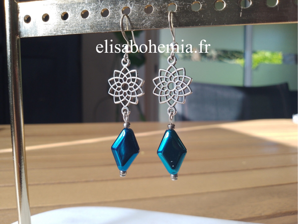 Boucles d'oreilles mandala bleu nuit