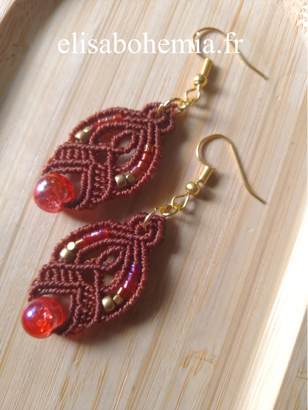 Boucles d'oreilles bohème acajou