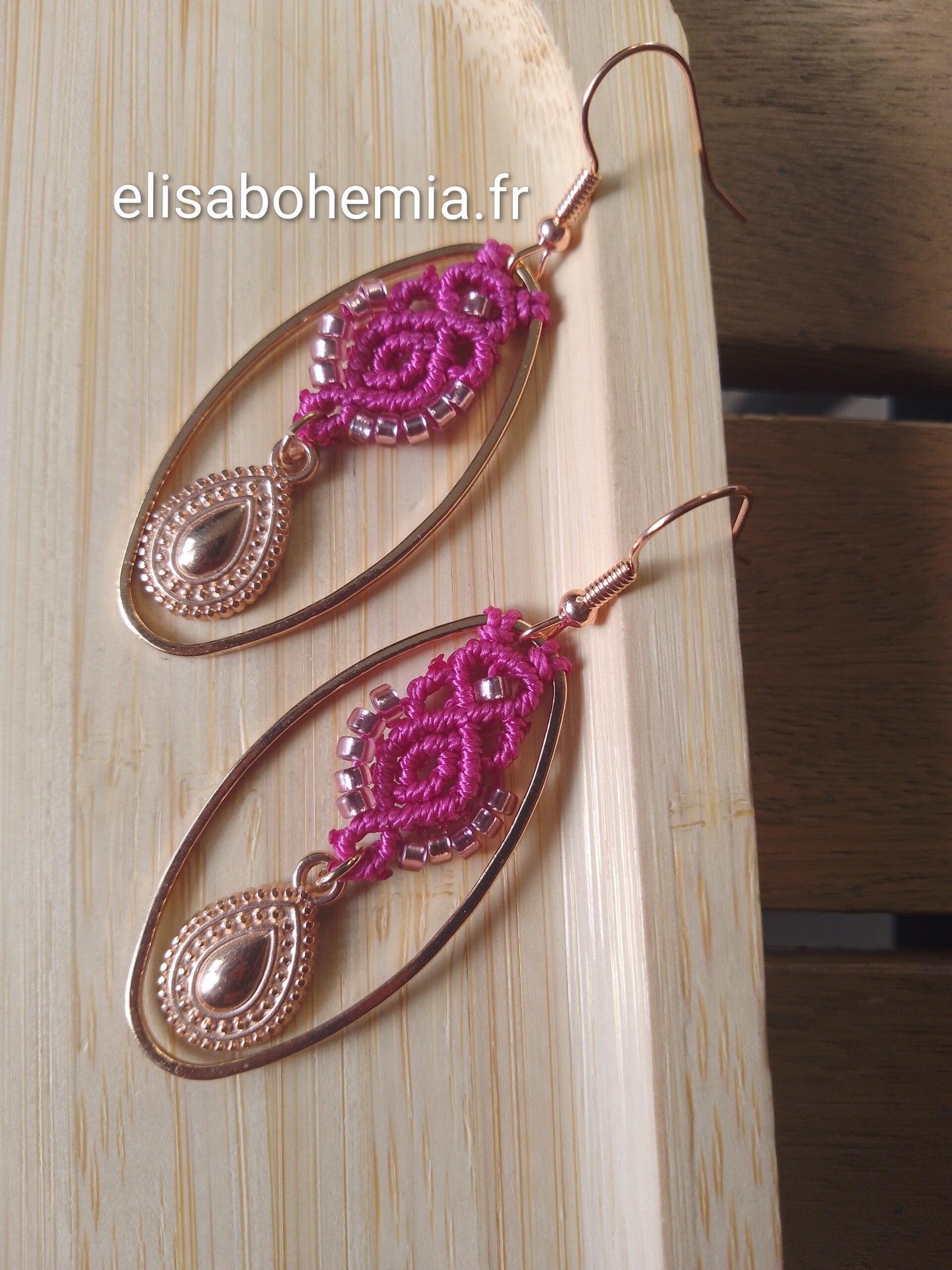 Boucles d'oreilles bohème fushia
