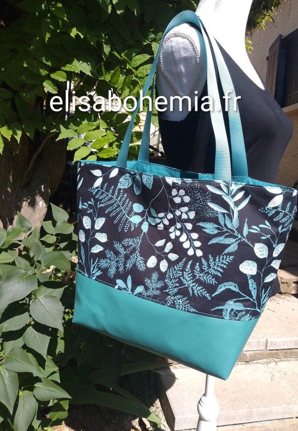Sac cabas bleu feuillage