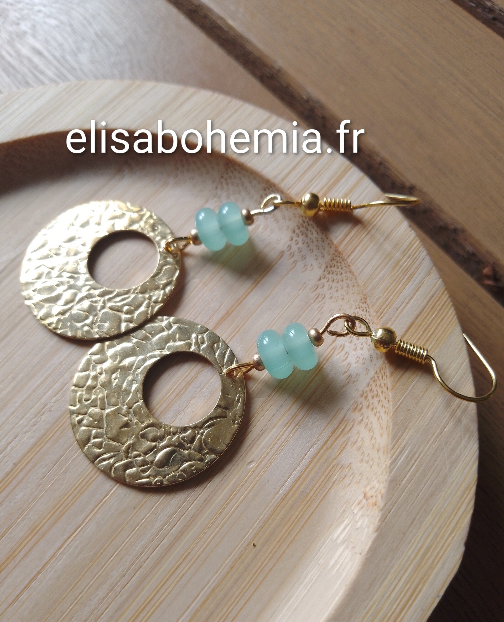 Boucles d'oreilles créoles or et vert d'eau