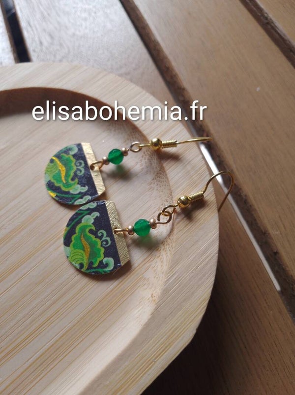 Boucles d'oreilles ethniques vert et noir