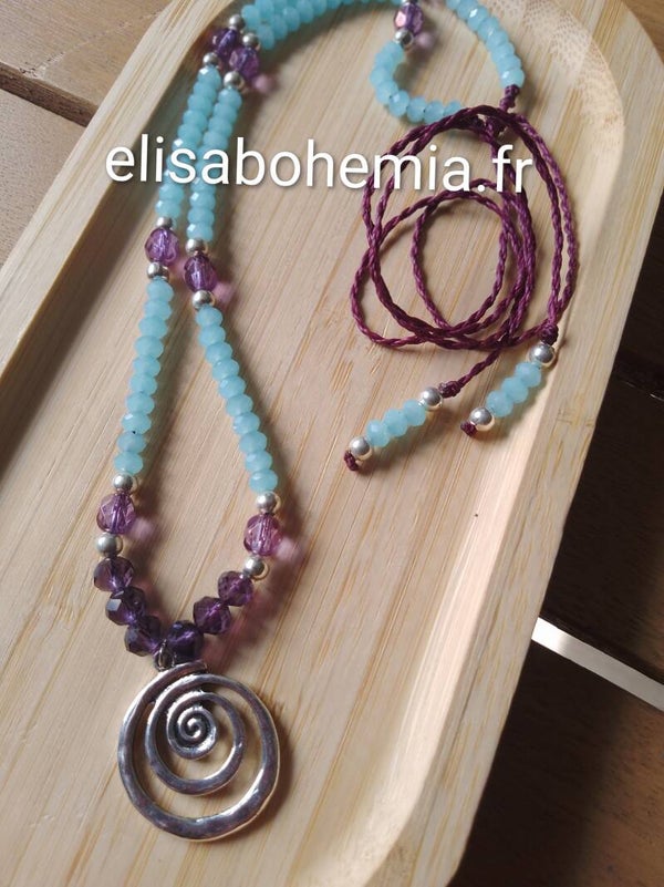 Collier spirale bleu lagon et violet