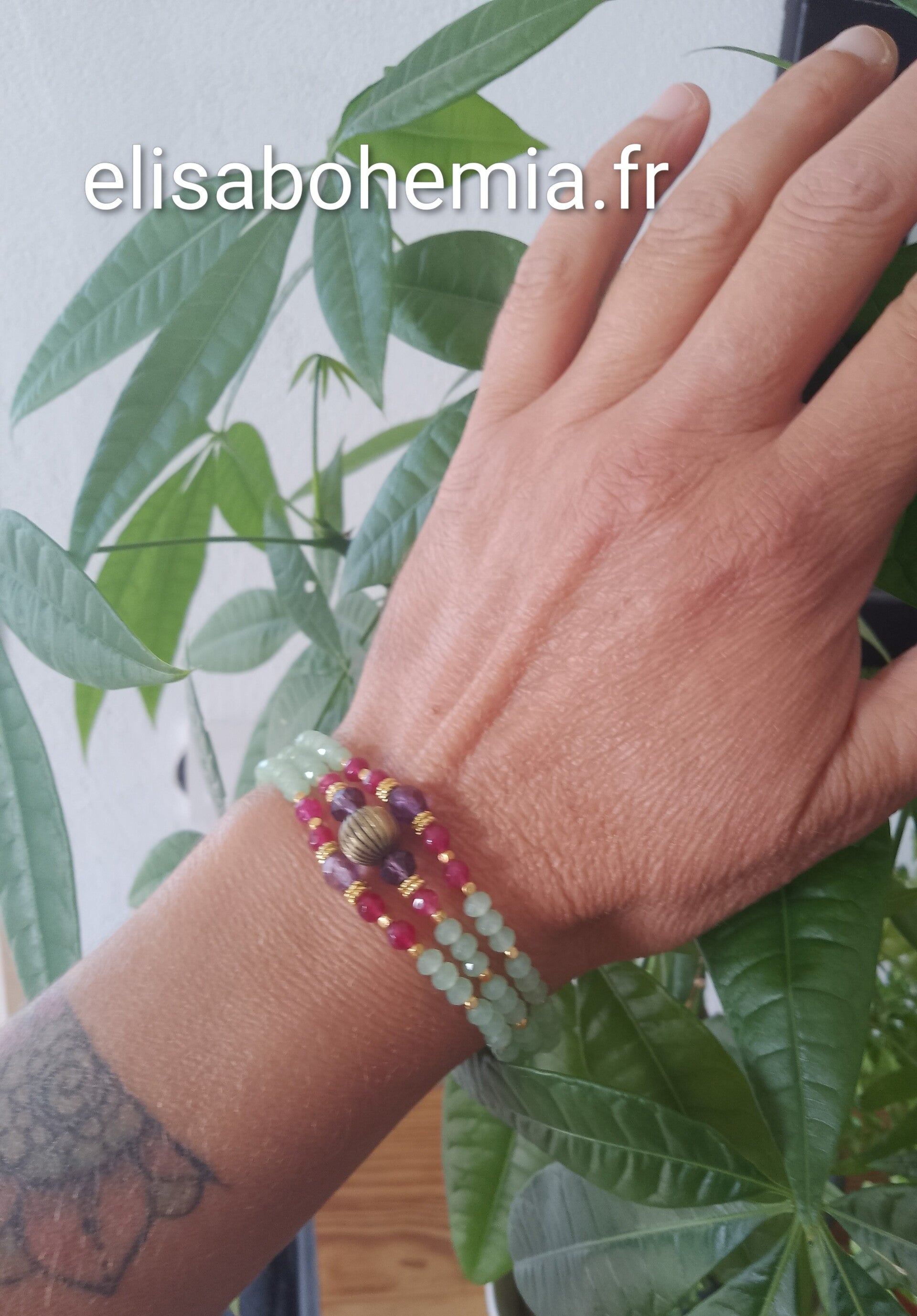 Bracelet de perles vert d'eau et rose