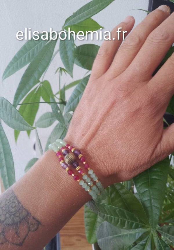 Bracelet de perles vert d'eau et rose