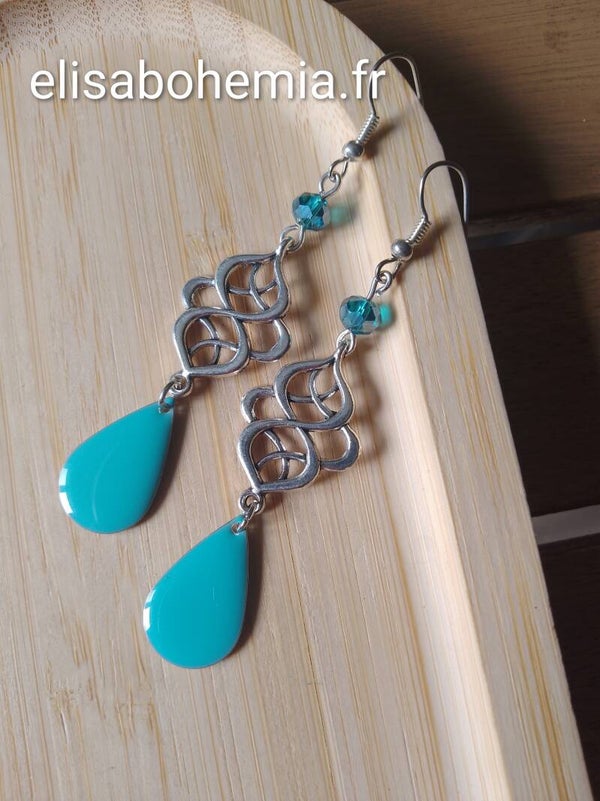 Boucles d'oreilles arabesques bleu ciel