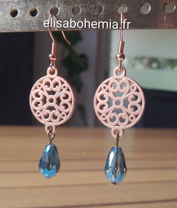 Boucles d'oreilles cuivre et bleu