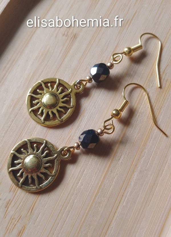 Boucles d'oreilles soleil noires