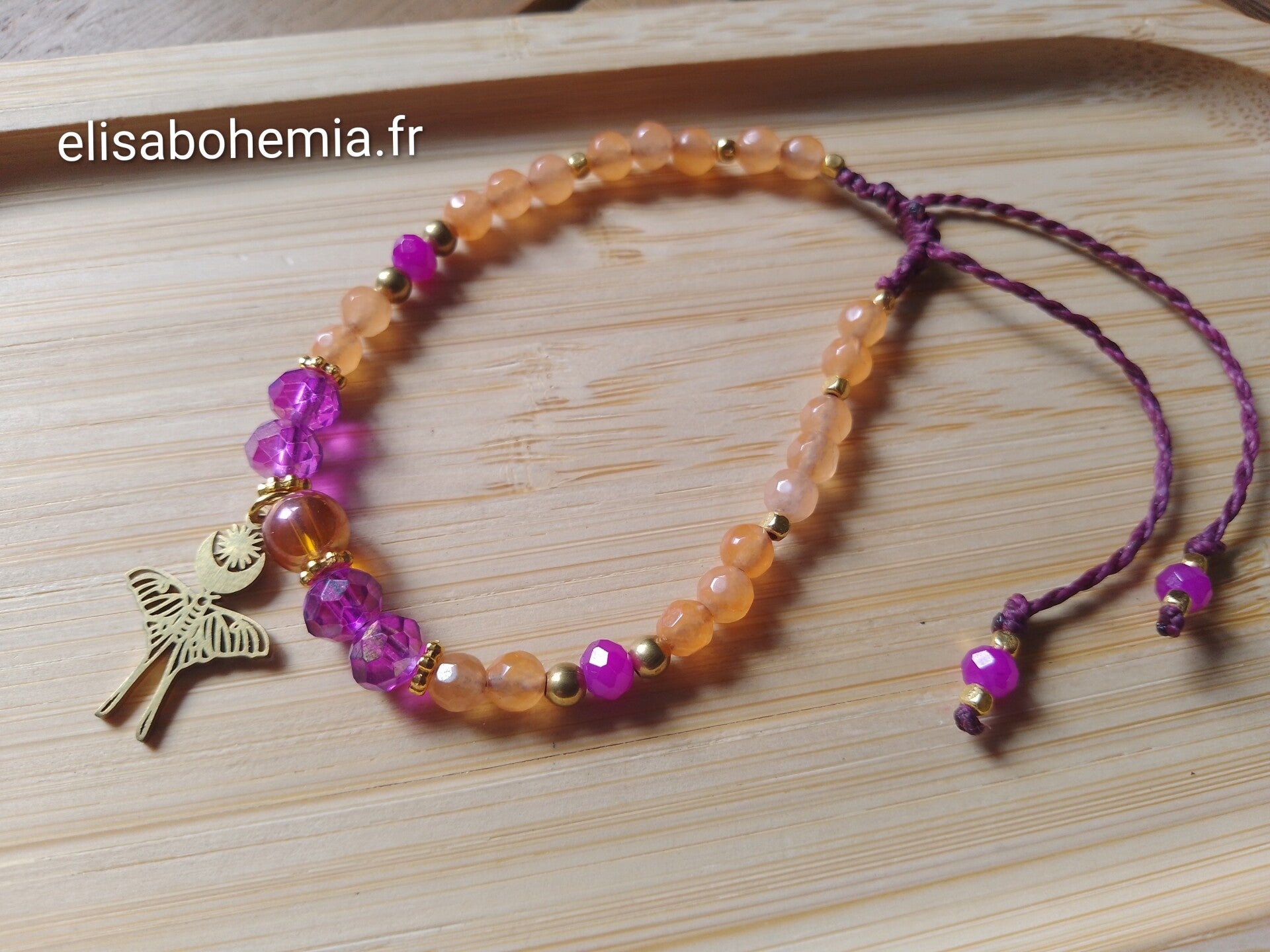 Bracelet de perles rose orange papillon