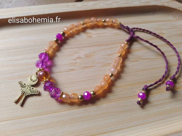 Bracelet de perles rose orange papillon