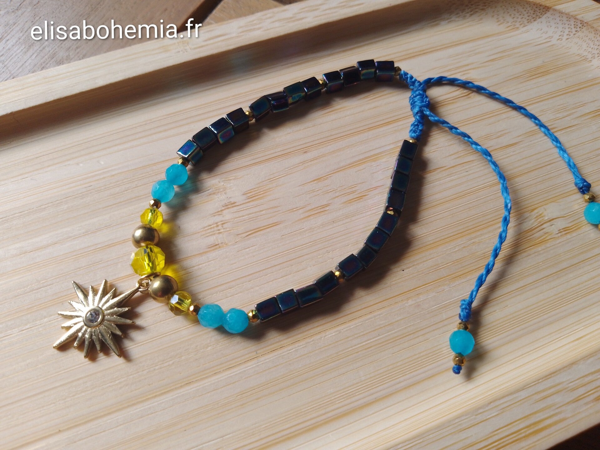 Bracelet de perles jaune et bleu étoile