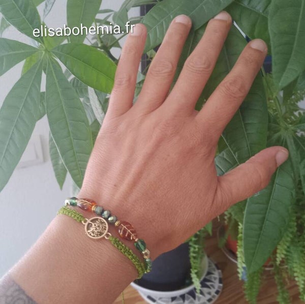 Bracelet perles et macramé arbre vert