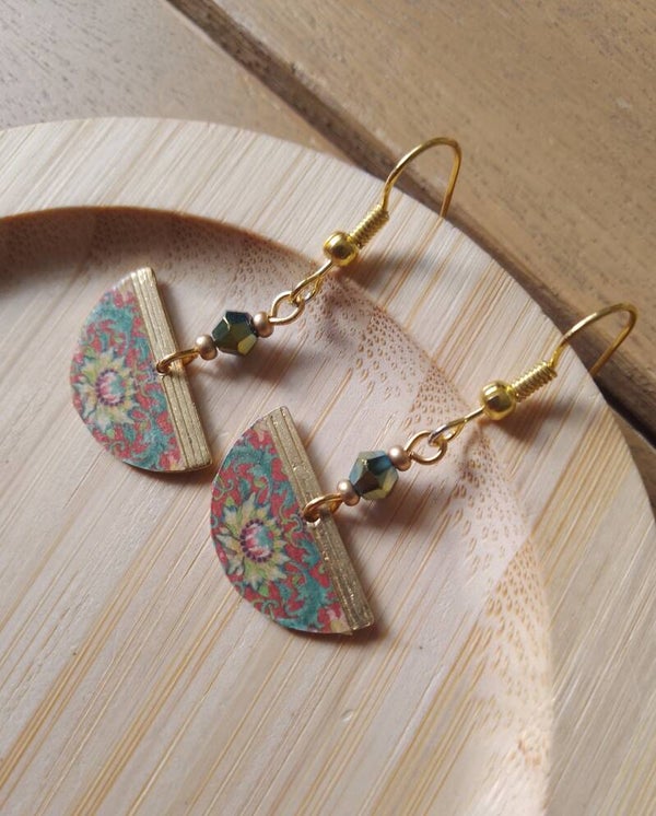 Boucles d'oreilles fleurs ethniques kaki