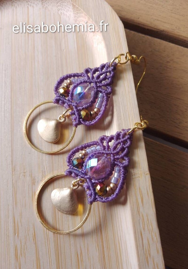 Boucles d'oreilles bohème lilas