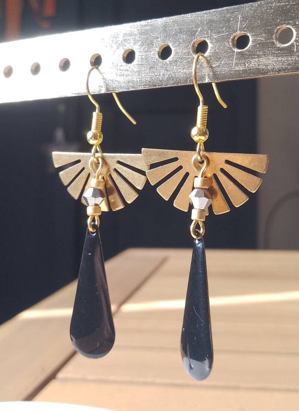 Boucles d'oreilles éventails noir et or