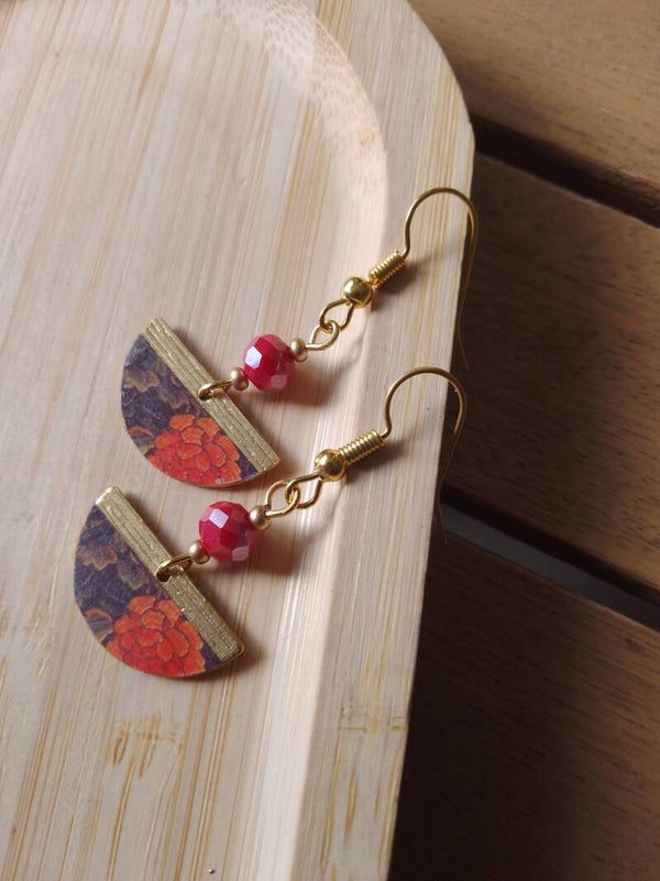 Boucles d'oreilles ethniques fleurs rouges