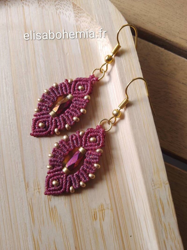 Boucles d'oreilles bohème bordeaux