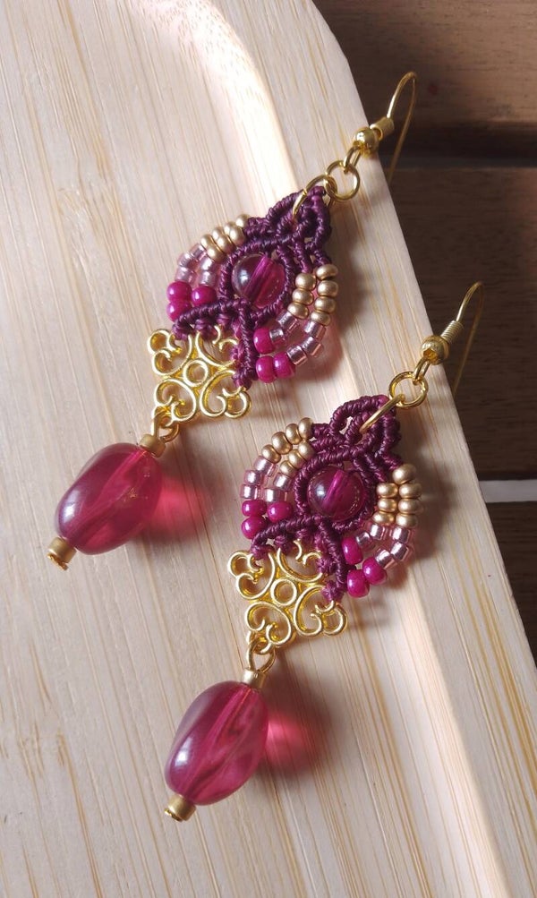 Boucles d'oreilles prune et rose