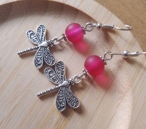 Boucles d'oreilles libellule grenade