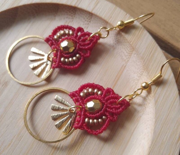 Boucles d'oreilles éventails rouges
