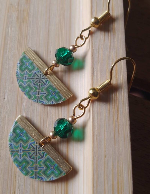 Boucles d'oreilles ethniques vert foncé