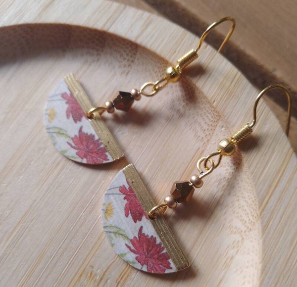Boucles d'oreilles fleuries rouge et jaune