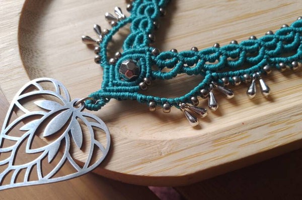 Collier coeur mandala bleu